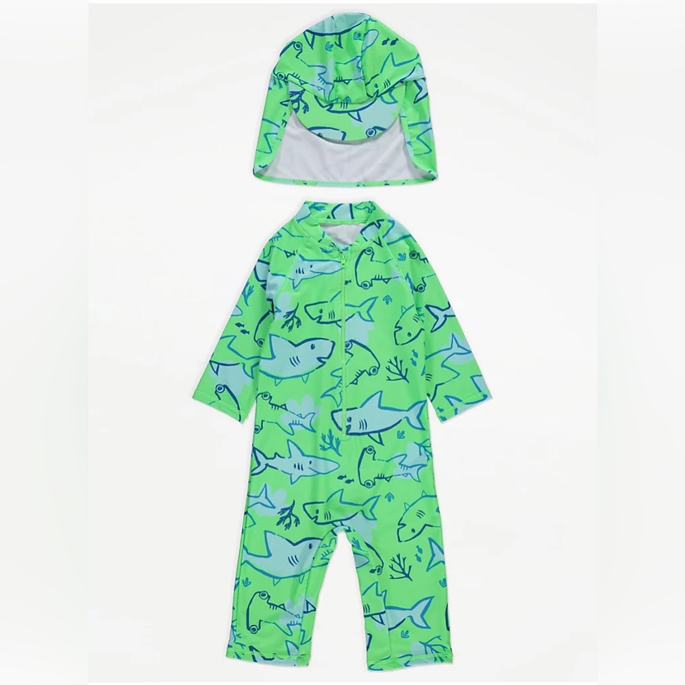 Neon Green Shark Baby Swimsuit Set